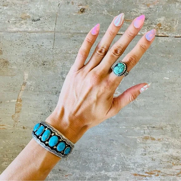 ♥️ Navajo ♥️ Aaron John Sterling Silver & Turquoise Ring - Picture 2 of 13